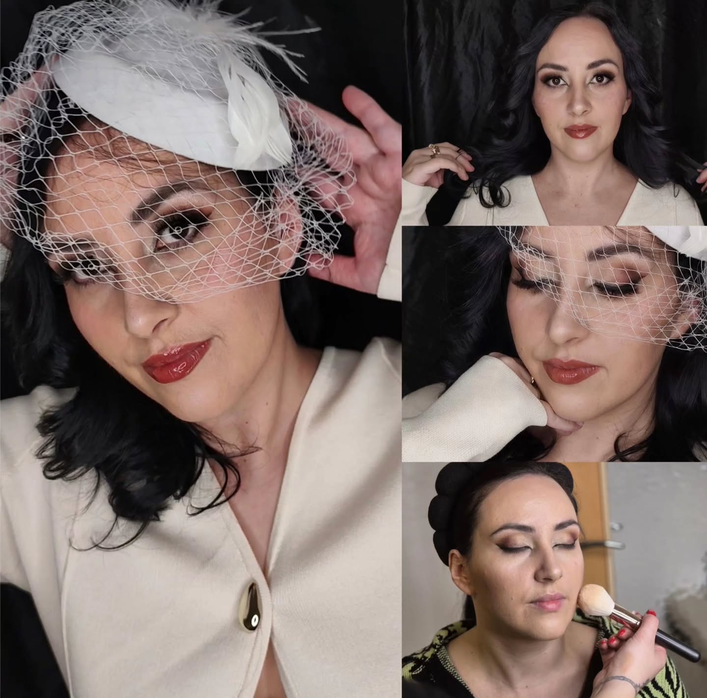 Vintage-Make-up mit Birkäfig-Schleier und rotem Lippenstift